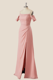Cold Shoulders Blush Pink Sheath Long Dress