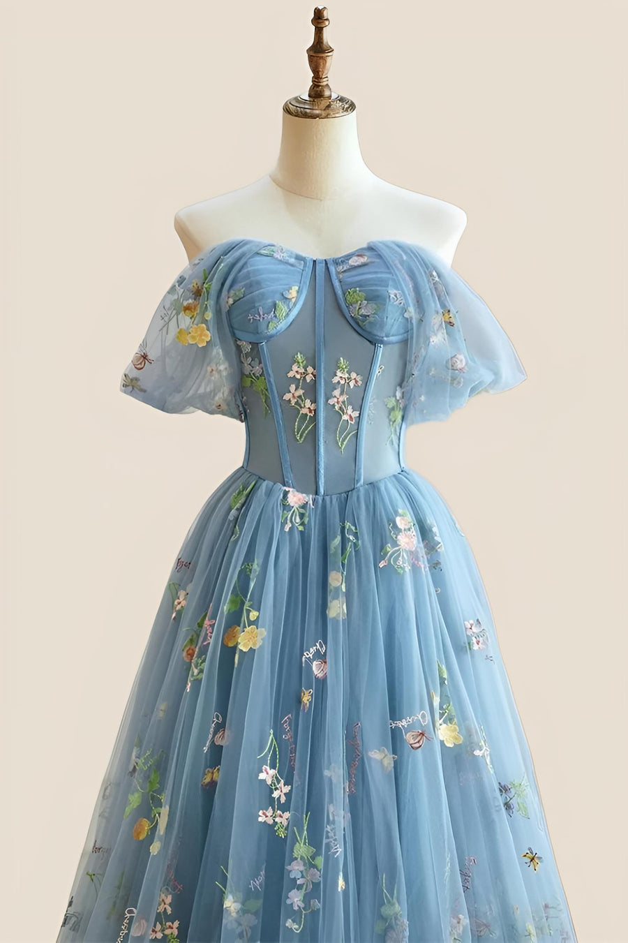 Off the Shoulder Blue Corset Floral Fairytale Dress