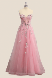 Sheer Blush Pink Corset A-line Long Formal Dress