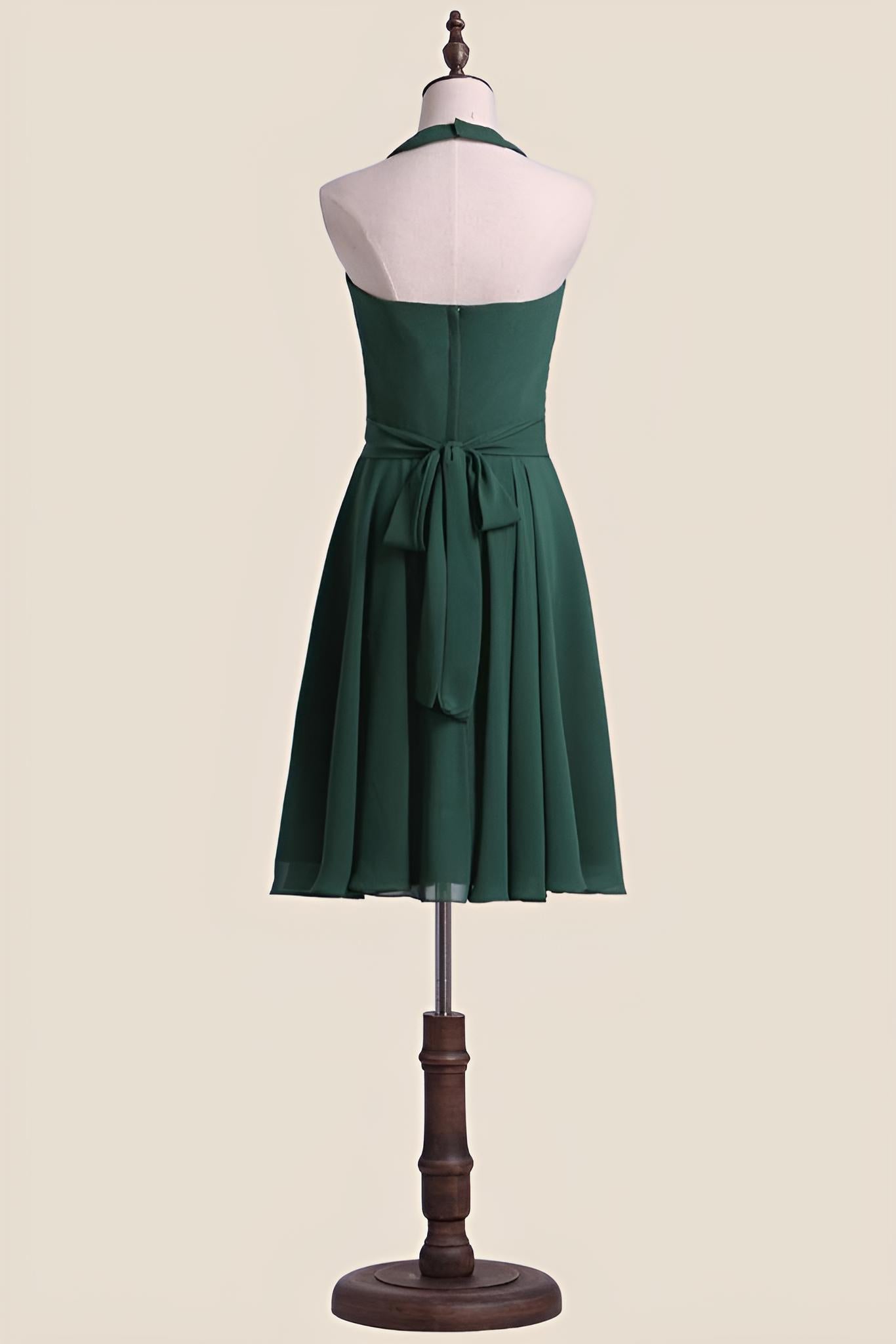 Halter Dark Green Chiffon Short A-line Party Dress