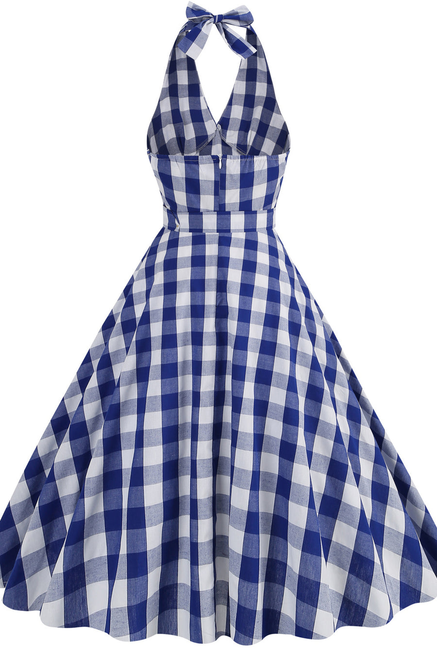 Deep V Neck Pink Plaid Gingham Swing Dress with Belt