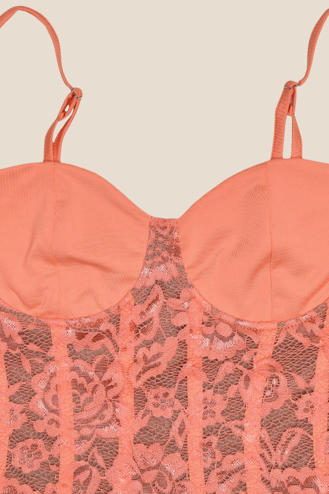 Spaghetti Straps Orange Lace Mermaid Long Dress