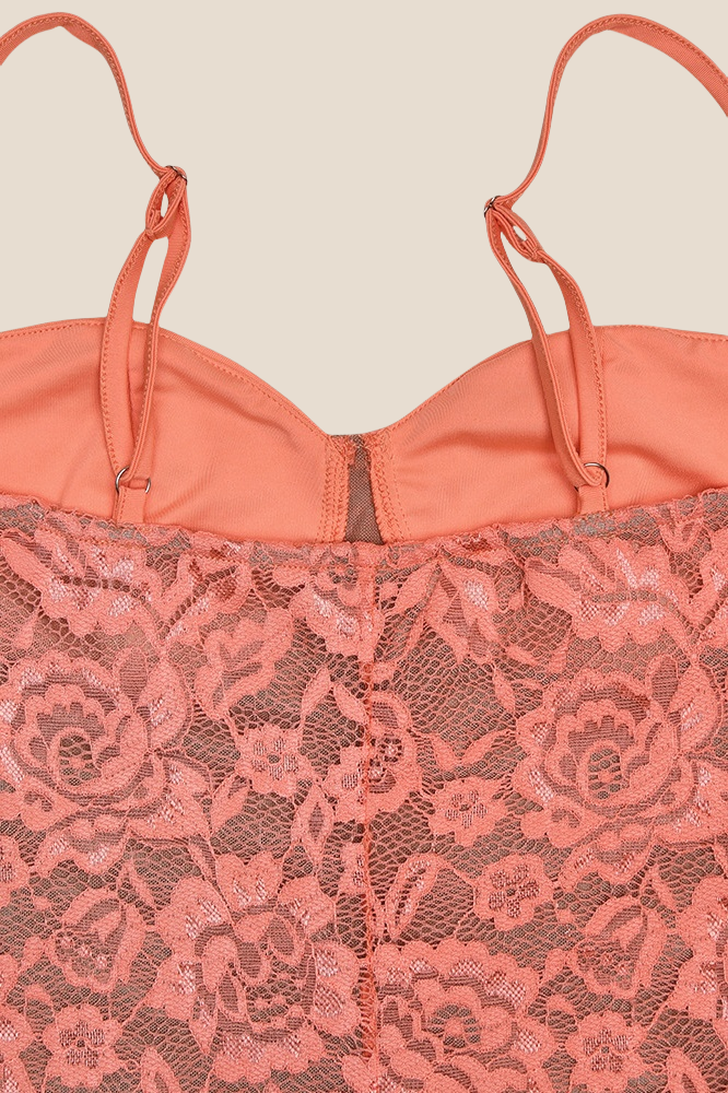 Spaghetti Straps Orange Lace Mermaid Long Dress