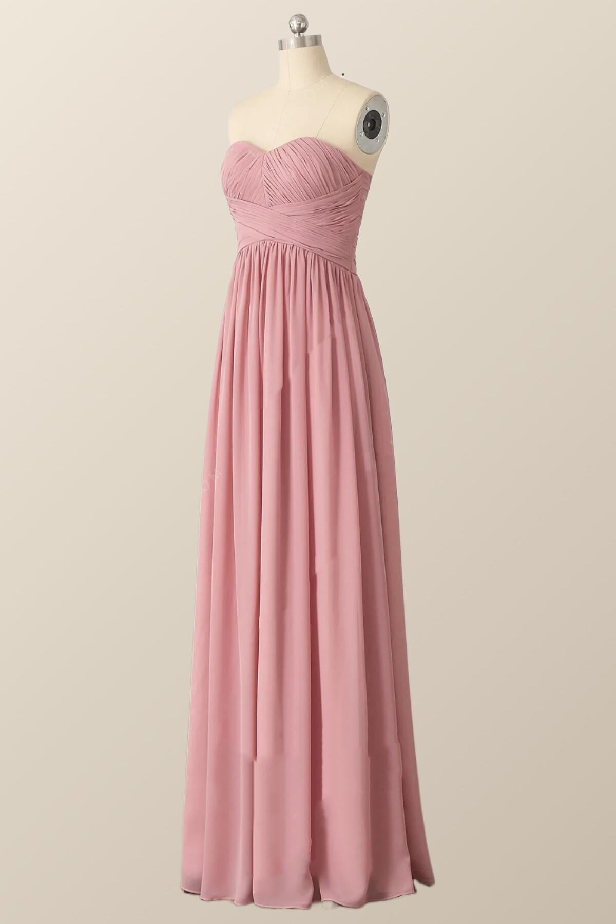 Sweetheart Blush Pink Chiffon Long Bridesmaid Dress – Ohmollydress