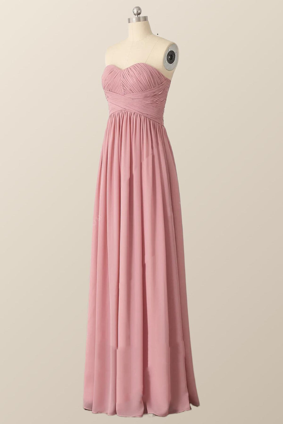 Sweetheart Blush Pink Chiffon Long Bridesmaid Dress