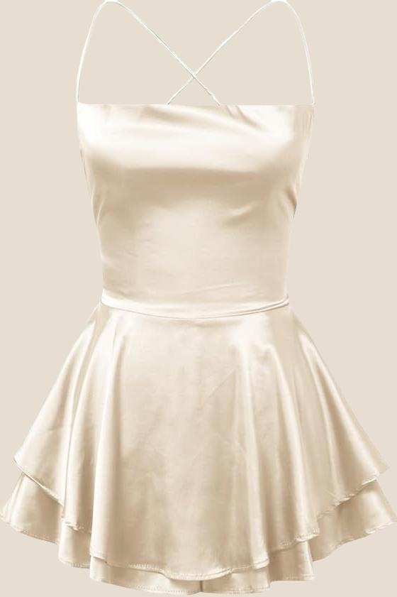 Straps White Lace-up Back Tiered Mini Dress