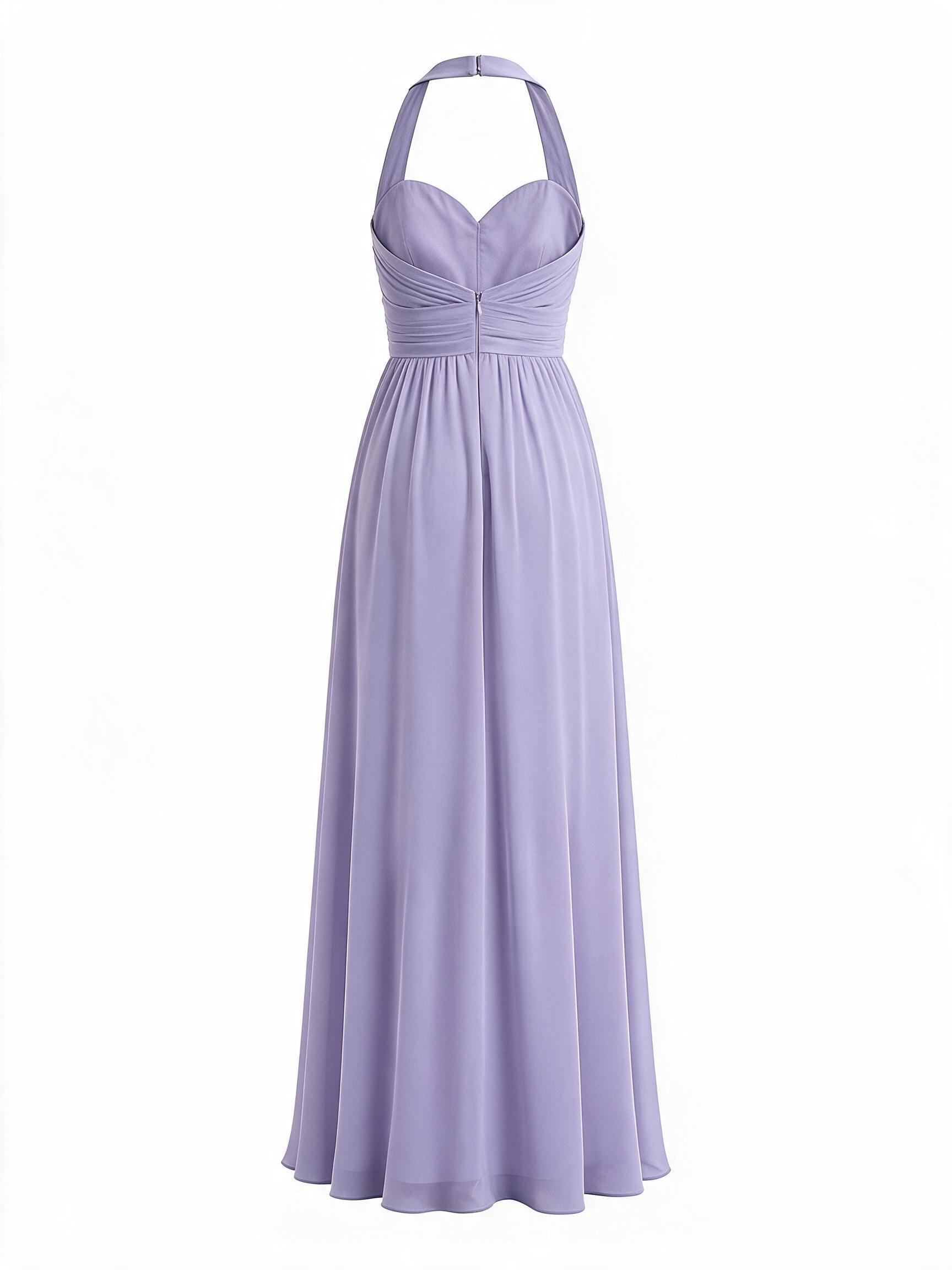 Lavender Halter V Neck Chiffon Long Dress