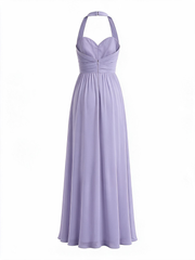 Lavender Halter V Neck Chiffon Long Dress