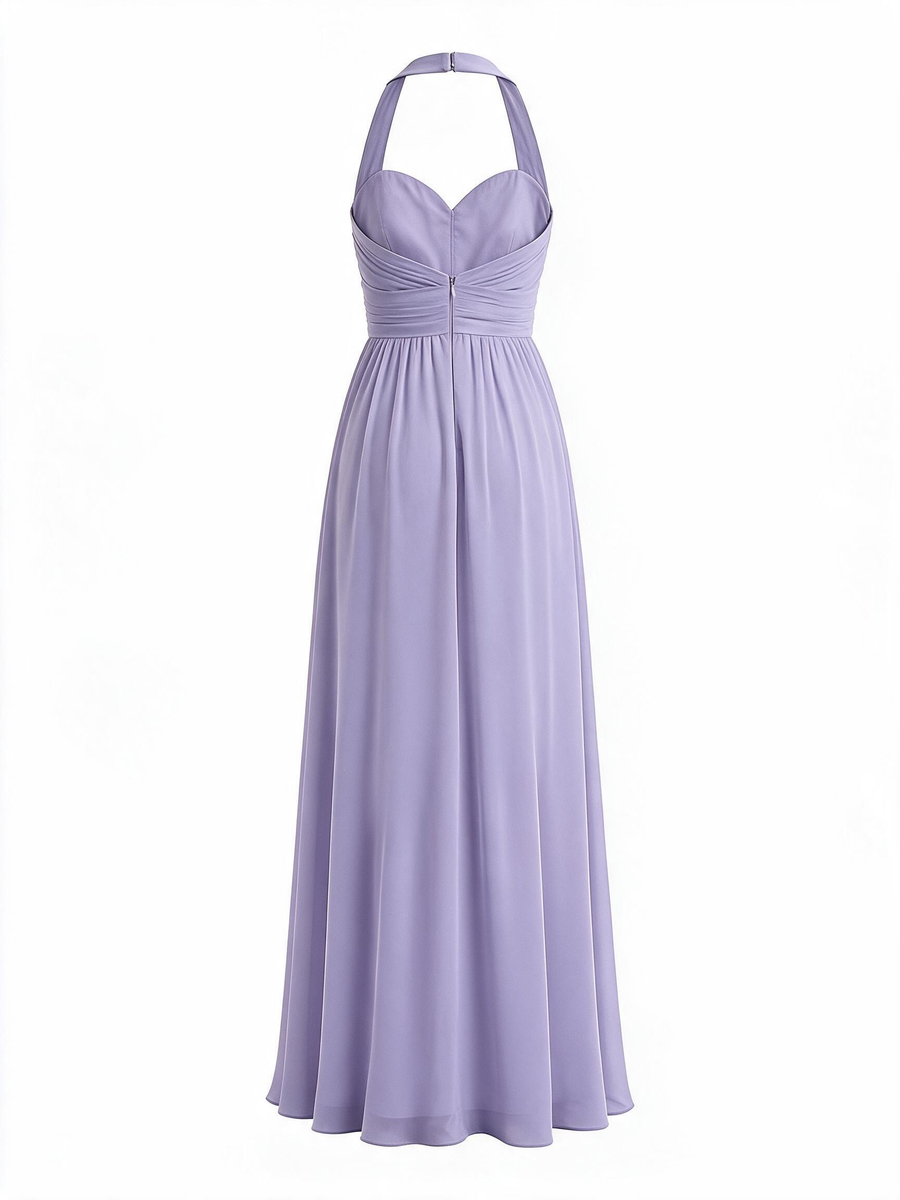 Lavender Halter V Neck Chiffon Long Dress