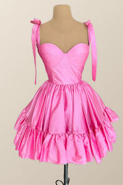 Bow Straps Hot Pink A-line Short Princess Dress
