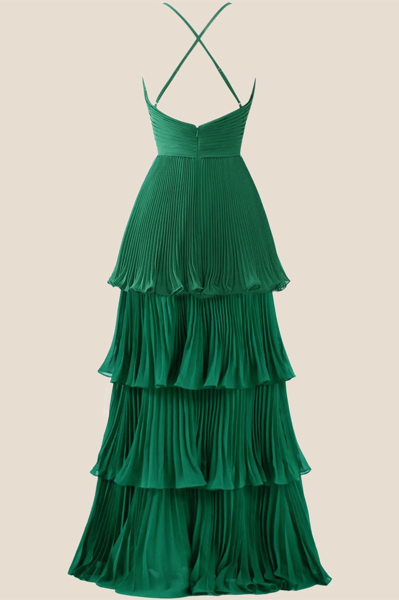Emerald Green Pleated Empire Tiered A-line Party Dress