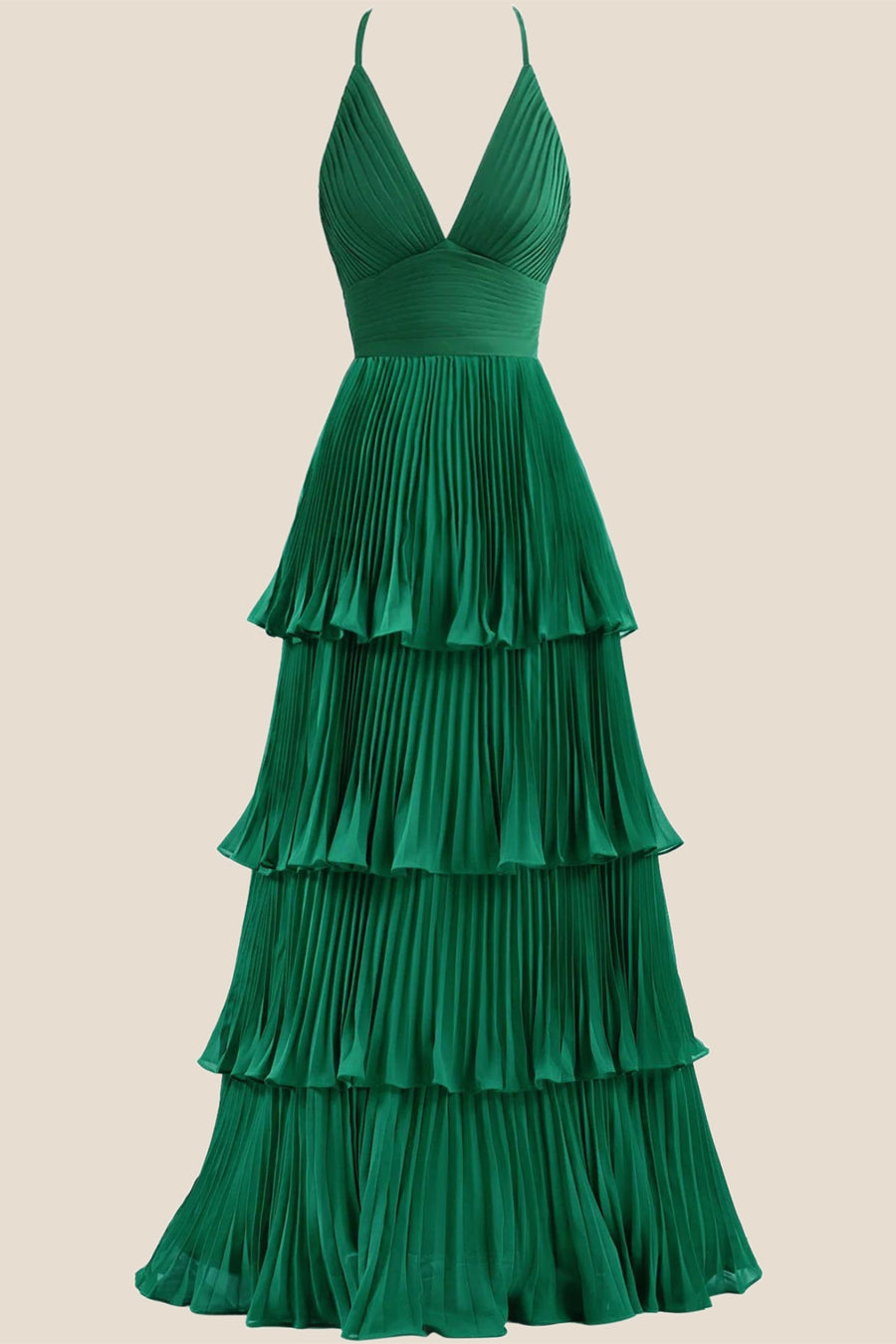 Emerald Green Pleated Empire Tiered A-line Party Dress