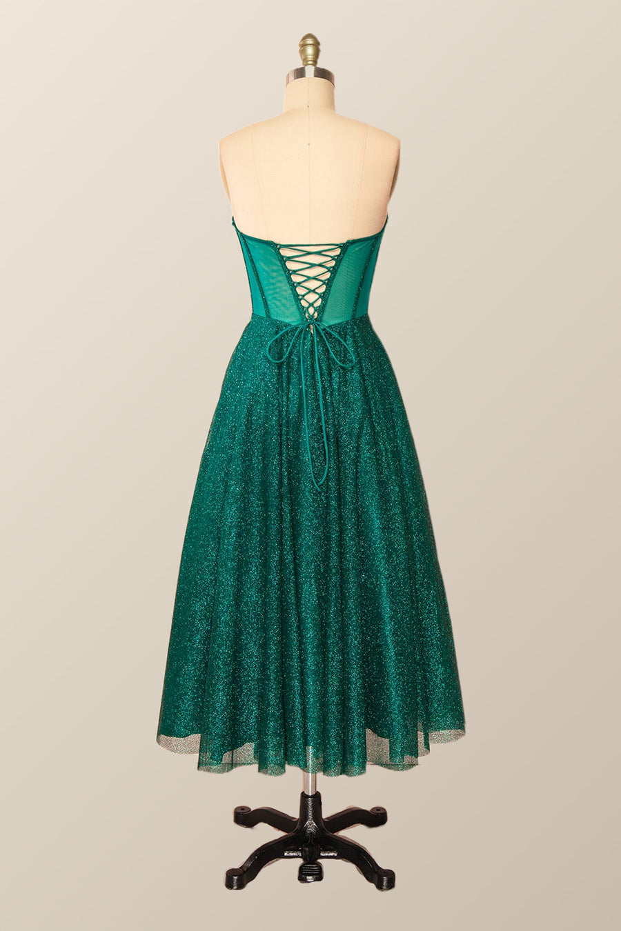 Green Corset A-line Tea Length Dress