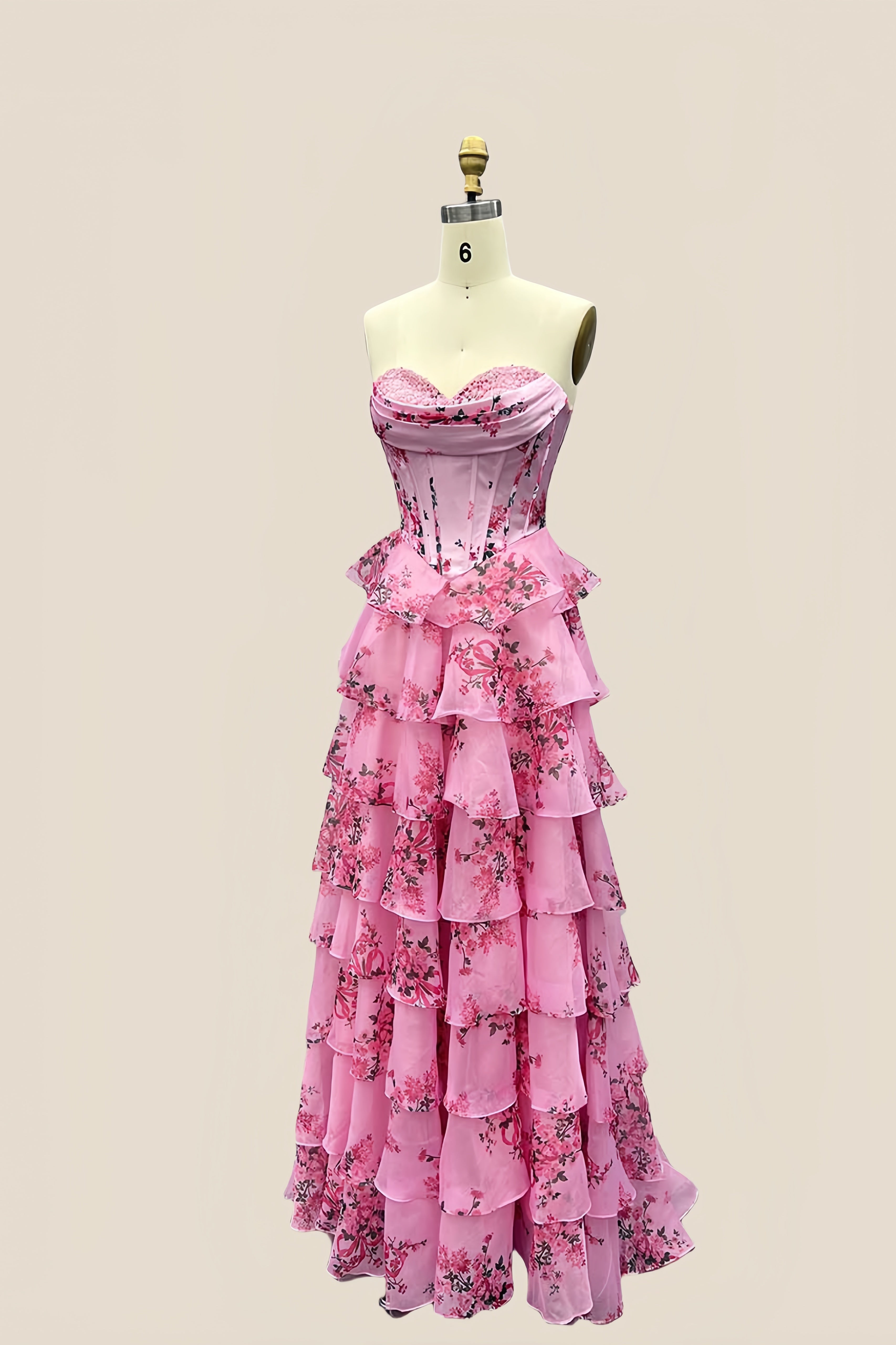 Sweetheart Blush Floral Corset A-line Ruffle Gown