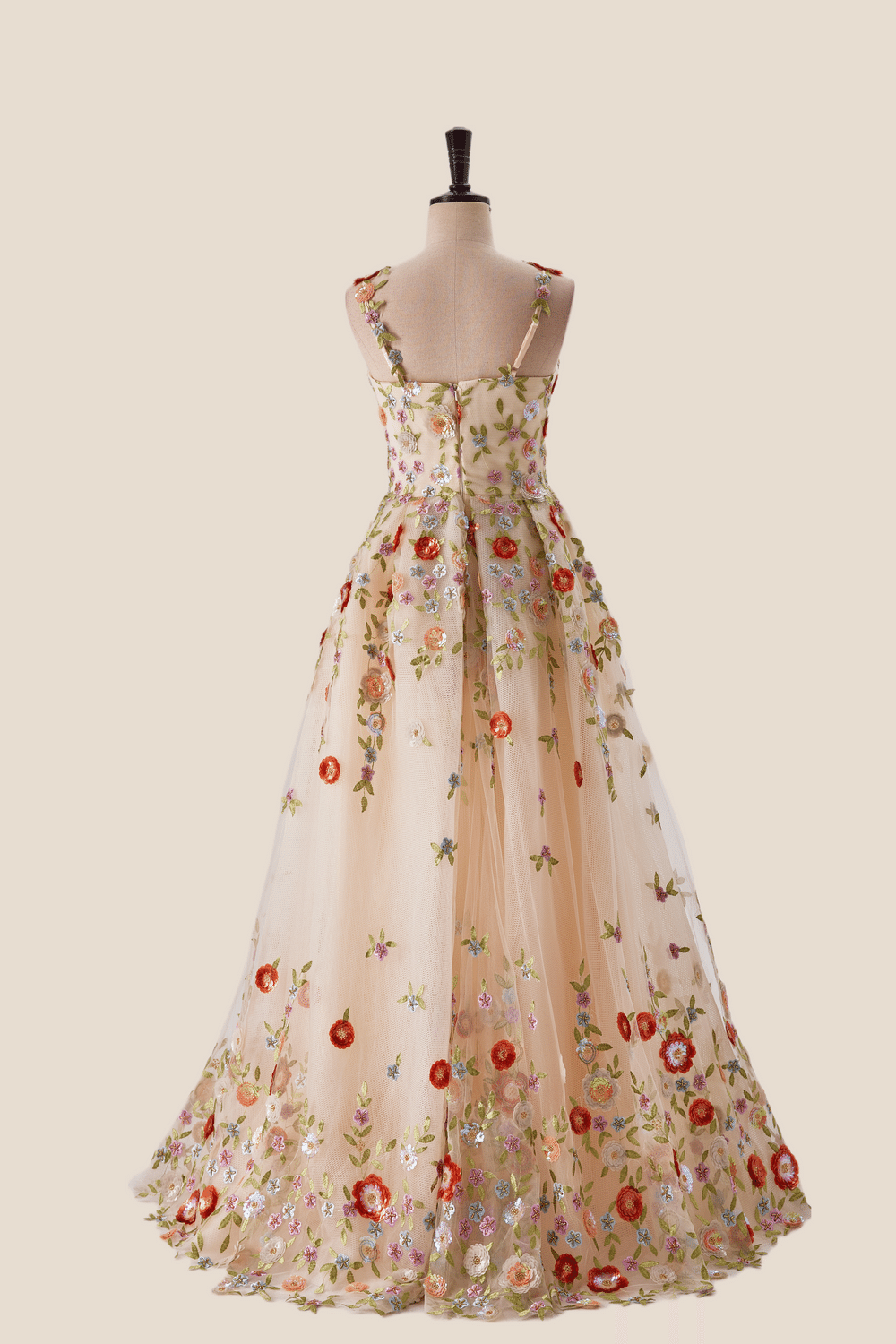 Sequin Floral Embroidered A-line Long Formal Gown