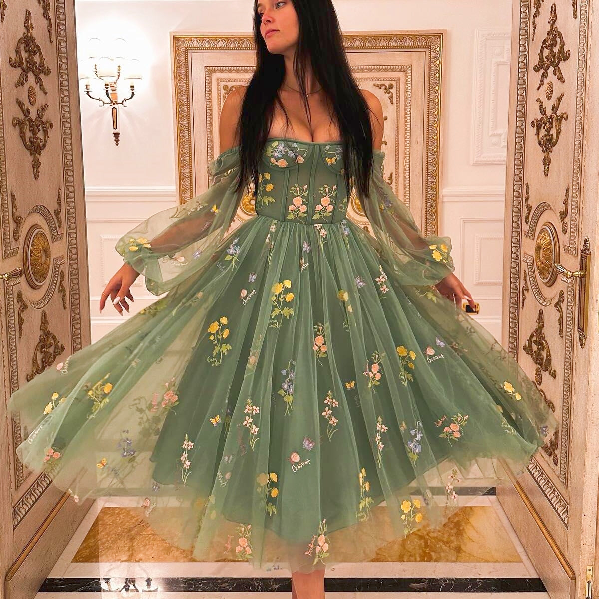 Mint Green Hearts Tea Length Dress with Straps Ohmollydress Mint Green Hearts Tea Length Dress with Straps Ohmollydress