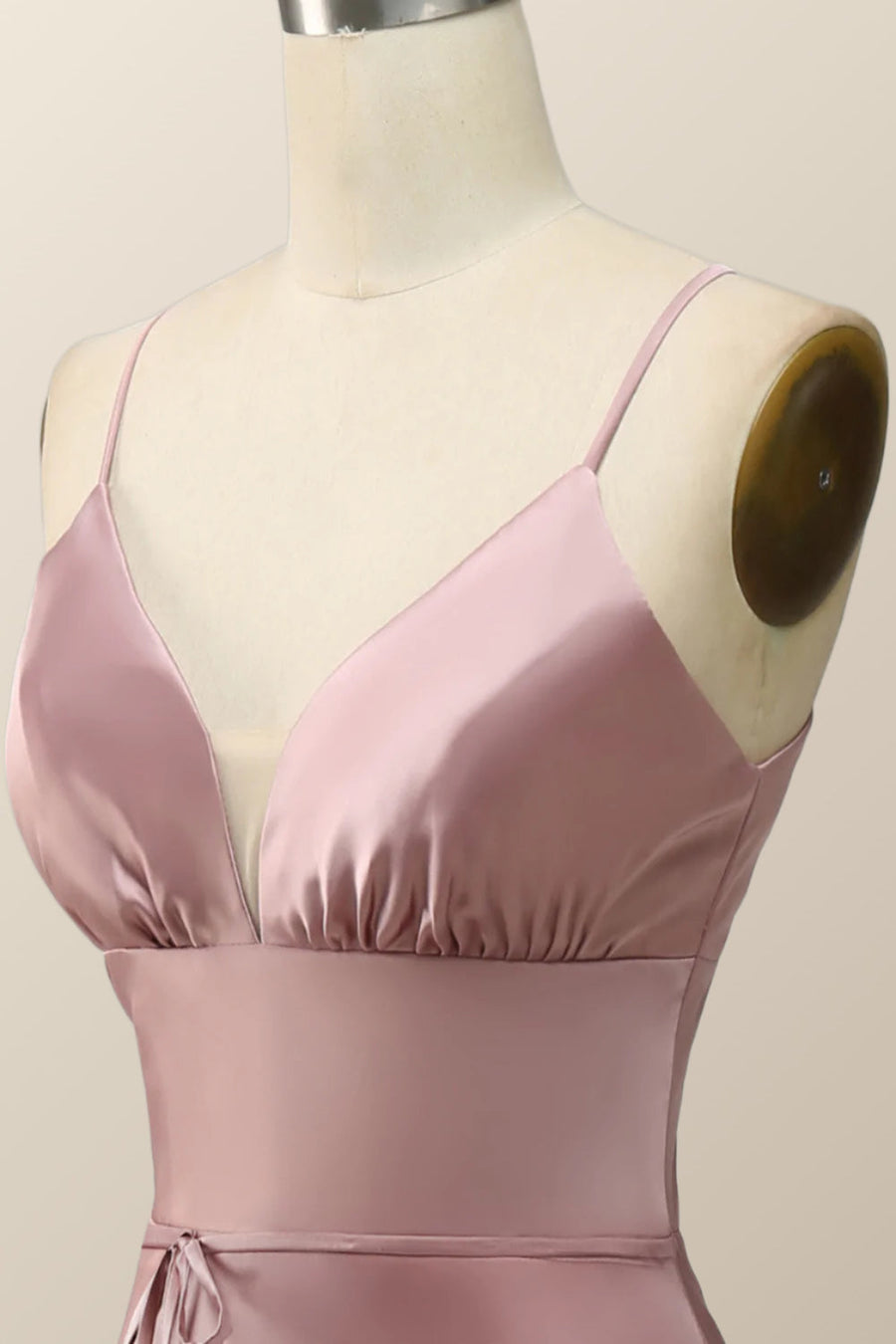 Straps Blush Pink Satin Midi Bridesmaid Dress