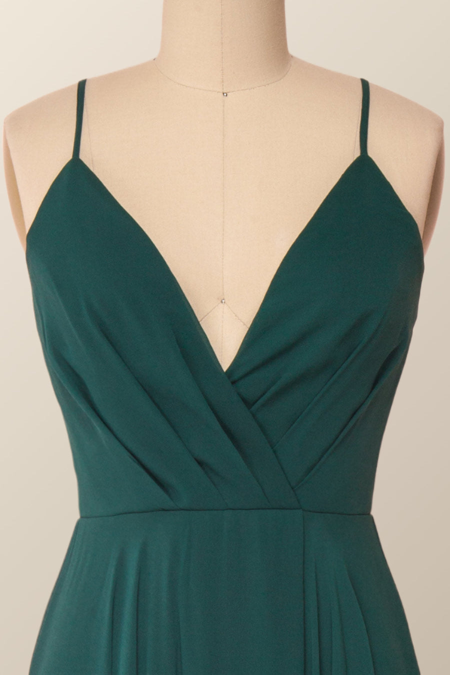 Emerald Green Straps Pleated Long Party Dress