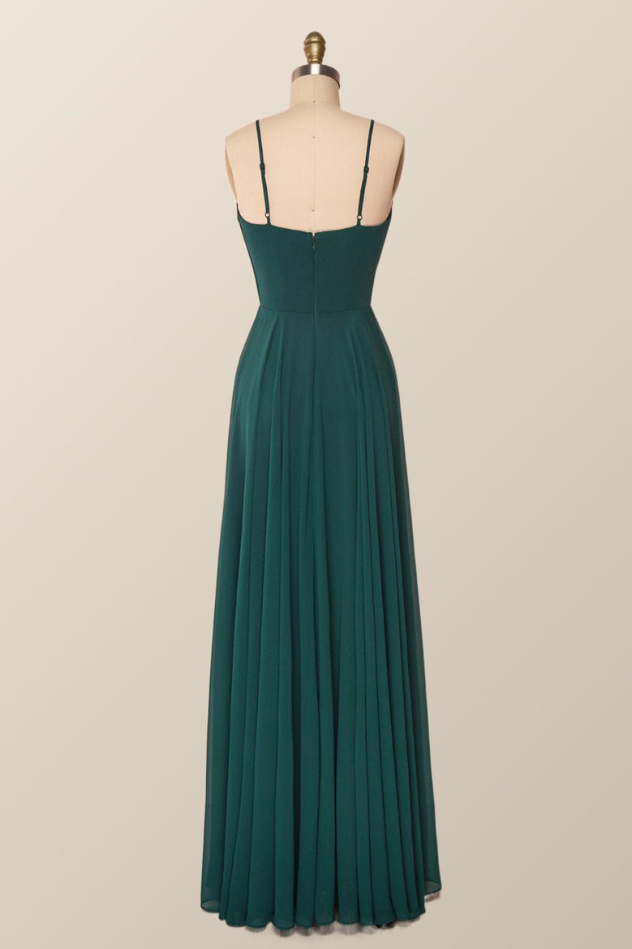 Emerald Green Straps Pleated Long Party Dress