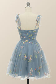 Blue A-line Floral Short Princess Dress