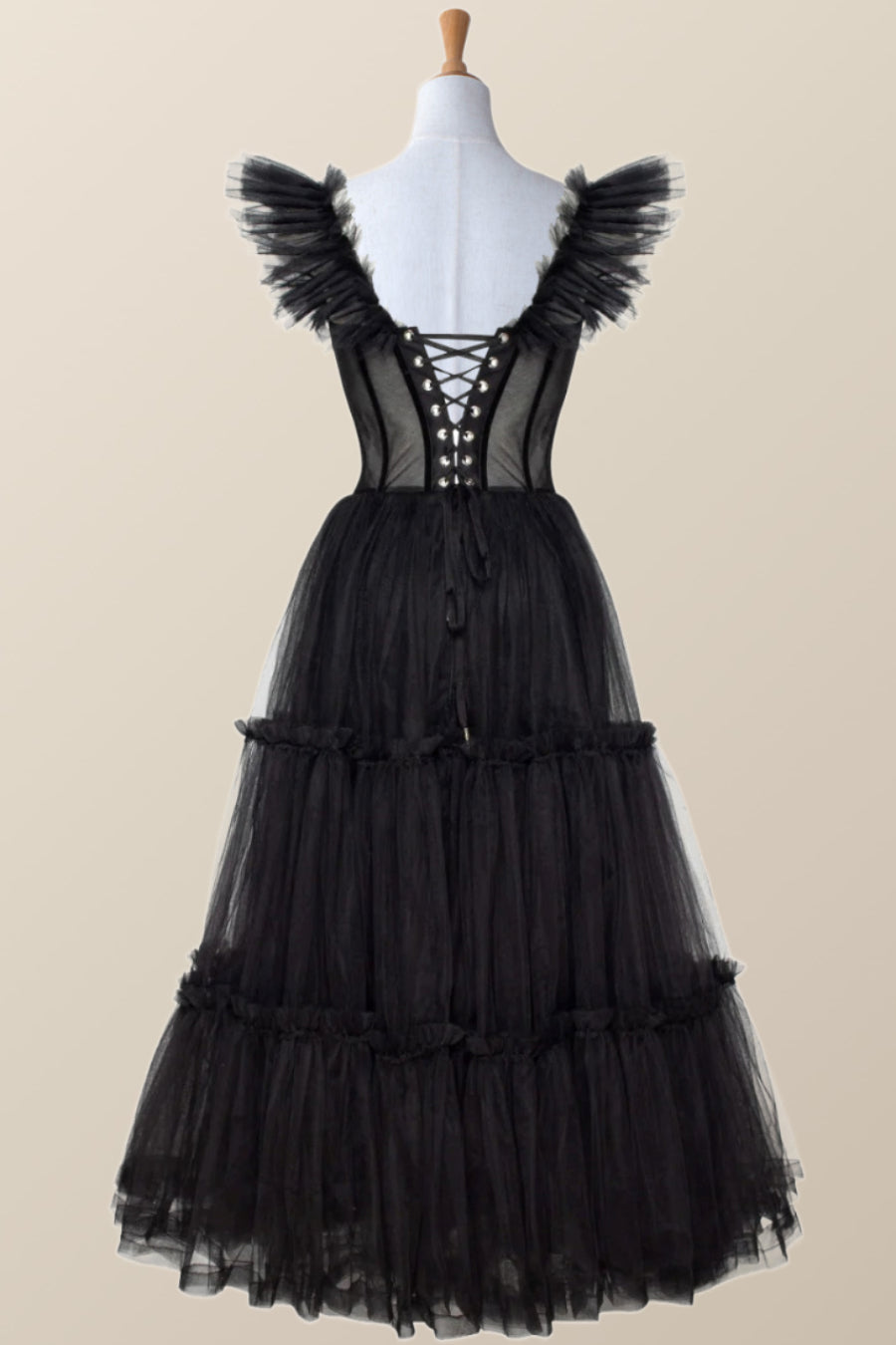 Black Tulle Ruffle Corset Tea Length Dress Ohmollydress Black Tulle Ruffle Corset Tea Length Dress Ohmollydress