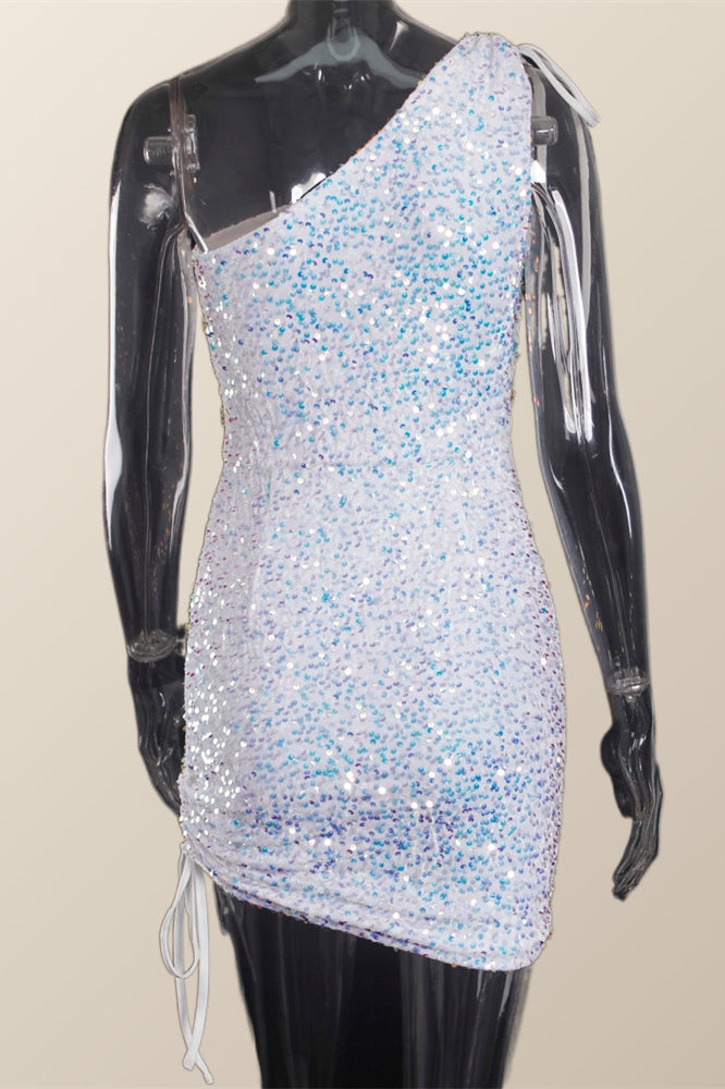 Ruched One Shoulder and Hem Pink Sequin Mini Dress Ohmollydress Ruched One Shoulder and Hem Pink Sequin Mini Dress Ohmollydress