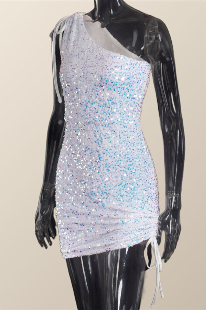 Ruched One Shoulder and Hem Pink Sequin Mini Dress Ohmollydress Ruched One Shoulder and Hem Pink Sequin Mini Dress Ohmollydress