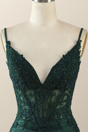 Straps Emerald Green Appliques Bodycon Mini Dress