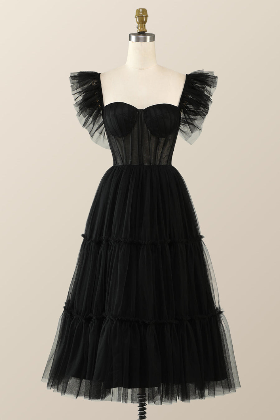 corset flare midi dress Corset Pleated Tulle Fit & Flare Midi Dress Green / L