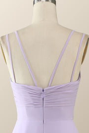 Scoop Lavender Chiffon Pleated Long Bridesmaid Dress