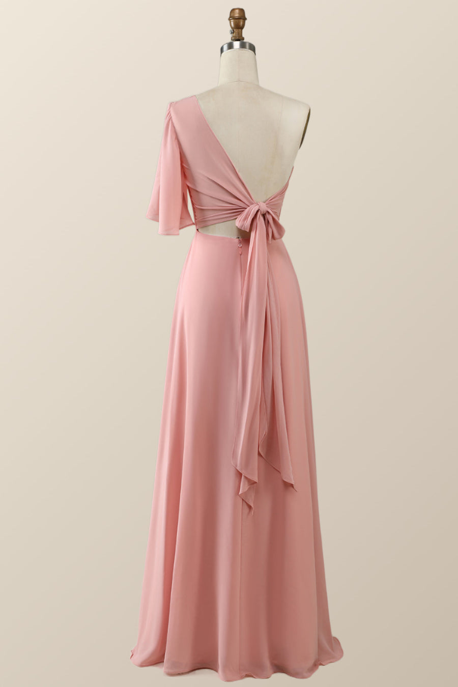 one shoulder pink chiffon dress Chiffon One-Shoulder Mermaid Dress Pink / FR 58