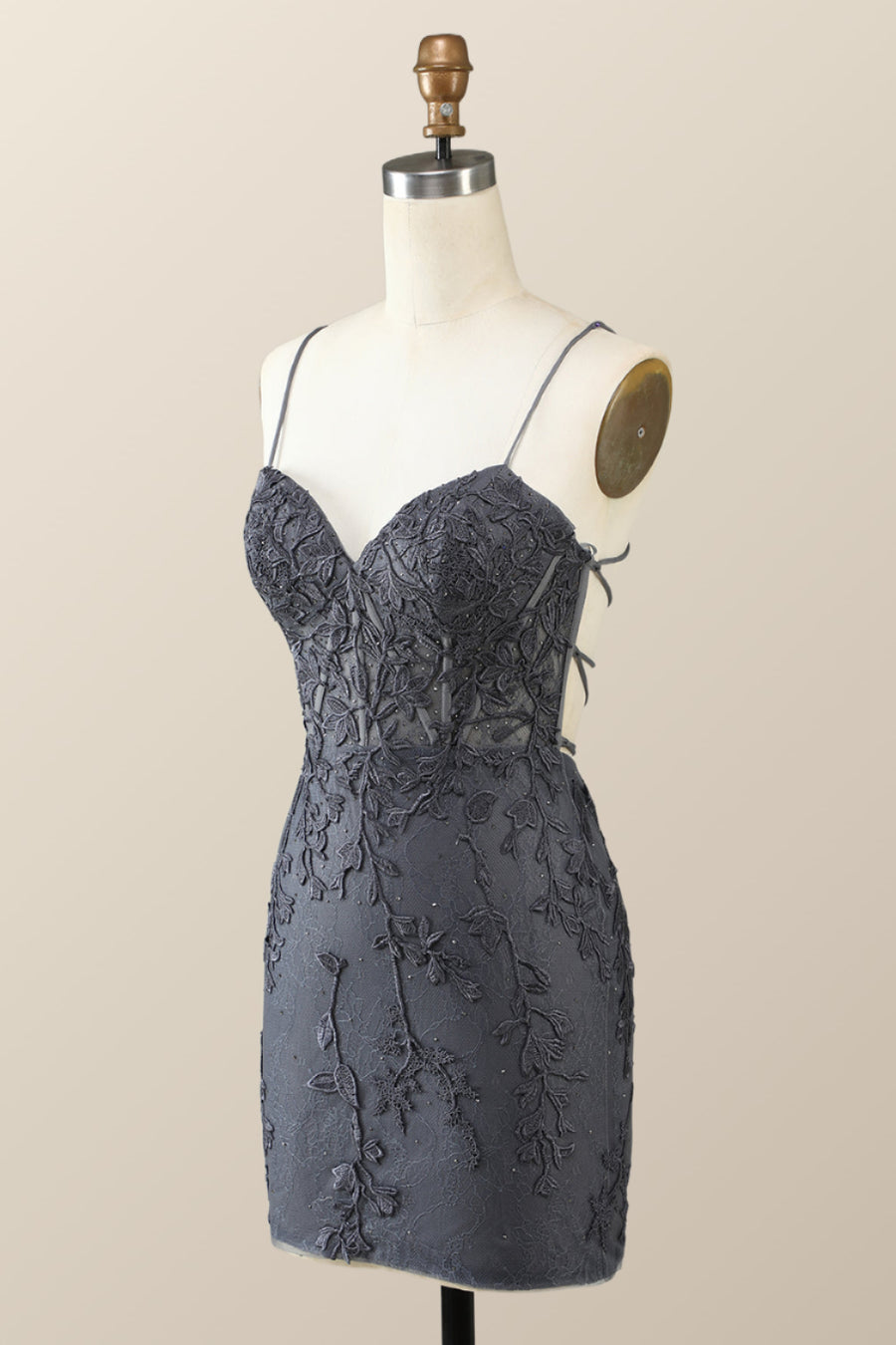 Spaghetti Straps Black Lace Bodycon Mini Dress