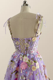 Lavender Floral Embroidered Corset Midi Dress