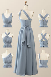 Misty Blue Chiffon Convertible Bridesmaid Dress