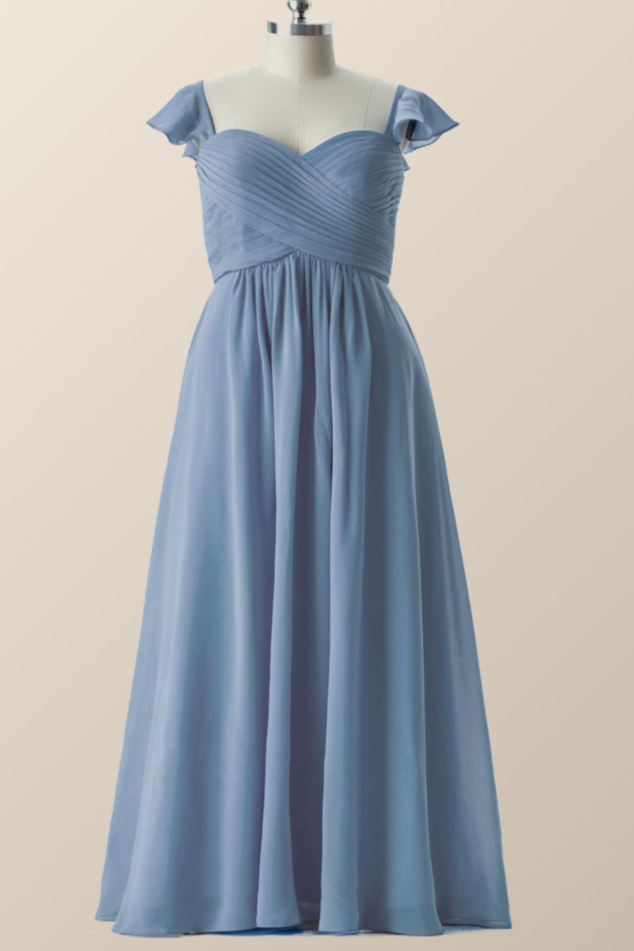 Flare Sleeves Misty Blue Pleated Long Bridesmaid Dress – Ohmollydress Flare Sleeves Misty Blue Pleated Long Bridesmaid Dress – Ohmollydress