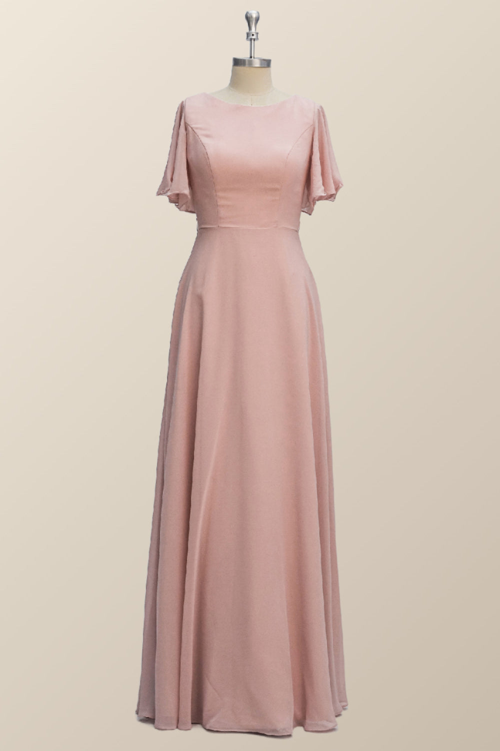 Scoop Blush Pink Chiffon A-line Long Bridesmaid Dress