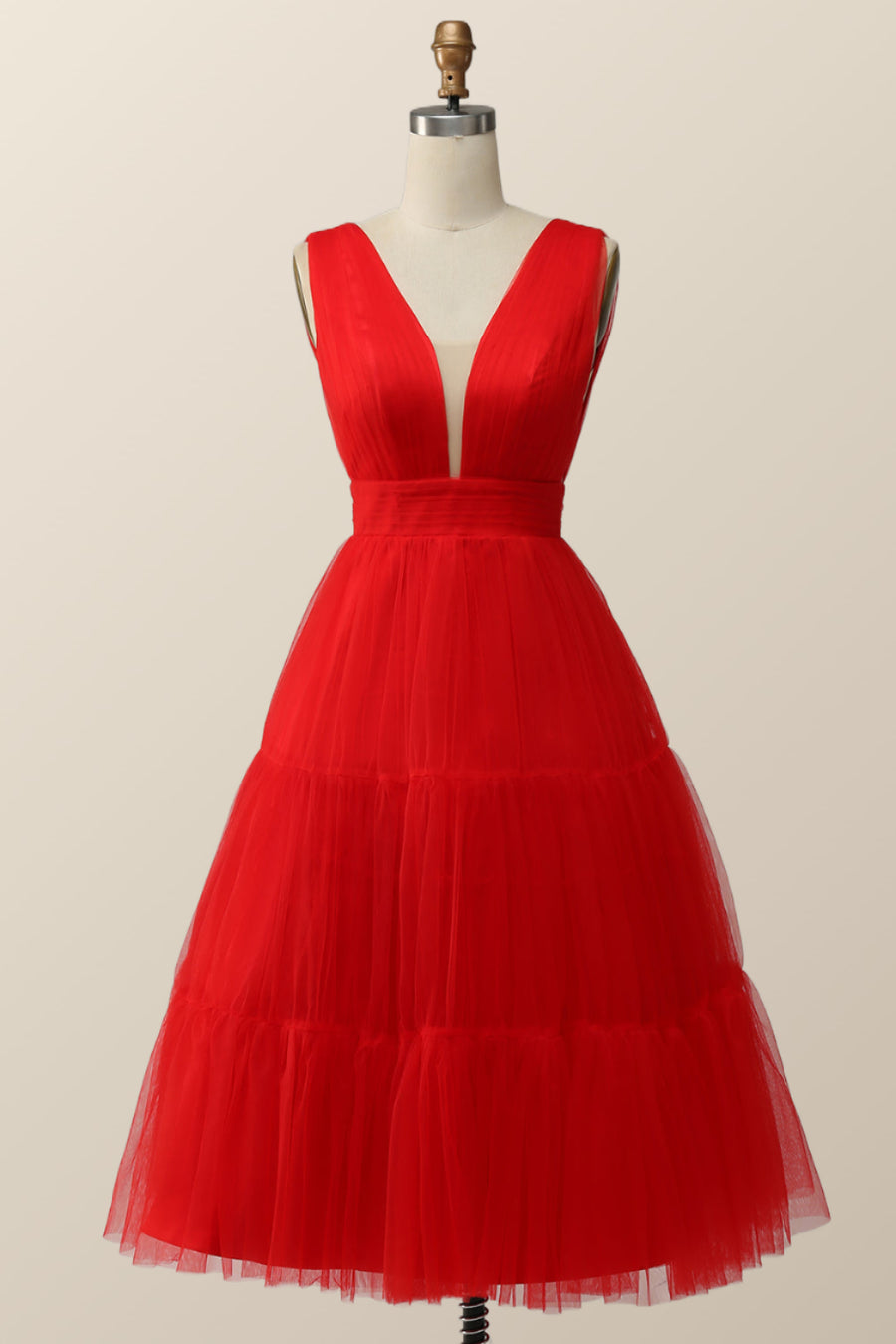 Empire Red Tulle A-line Midi Dress Ohmollydress Empire Red Tulle A-line Midi Dress Ohmollydress