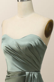 Moss Green Satin Strapless Long Bridesmaid Dress