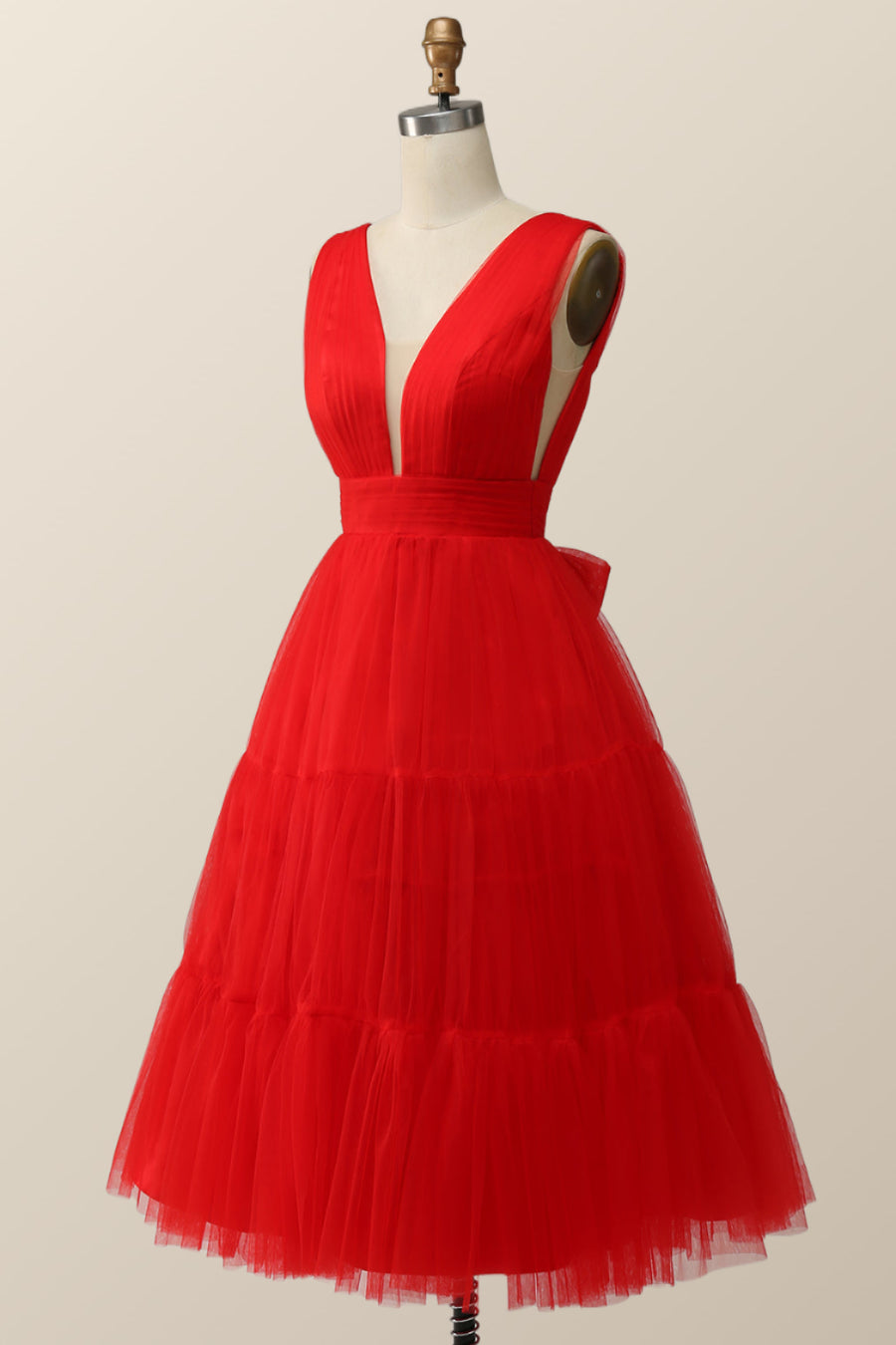 Empire Red Tulle A-line Midi Dress – Ohmollydress