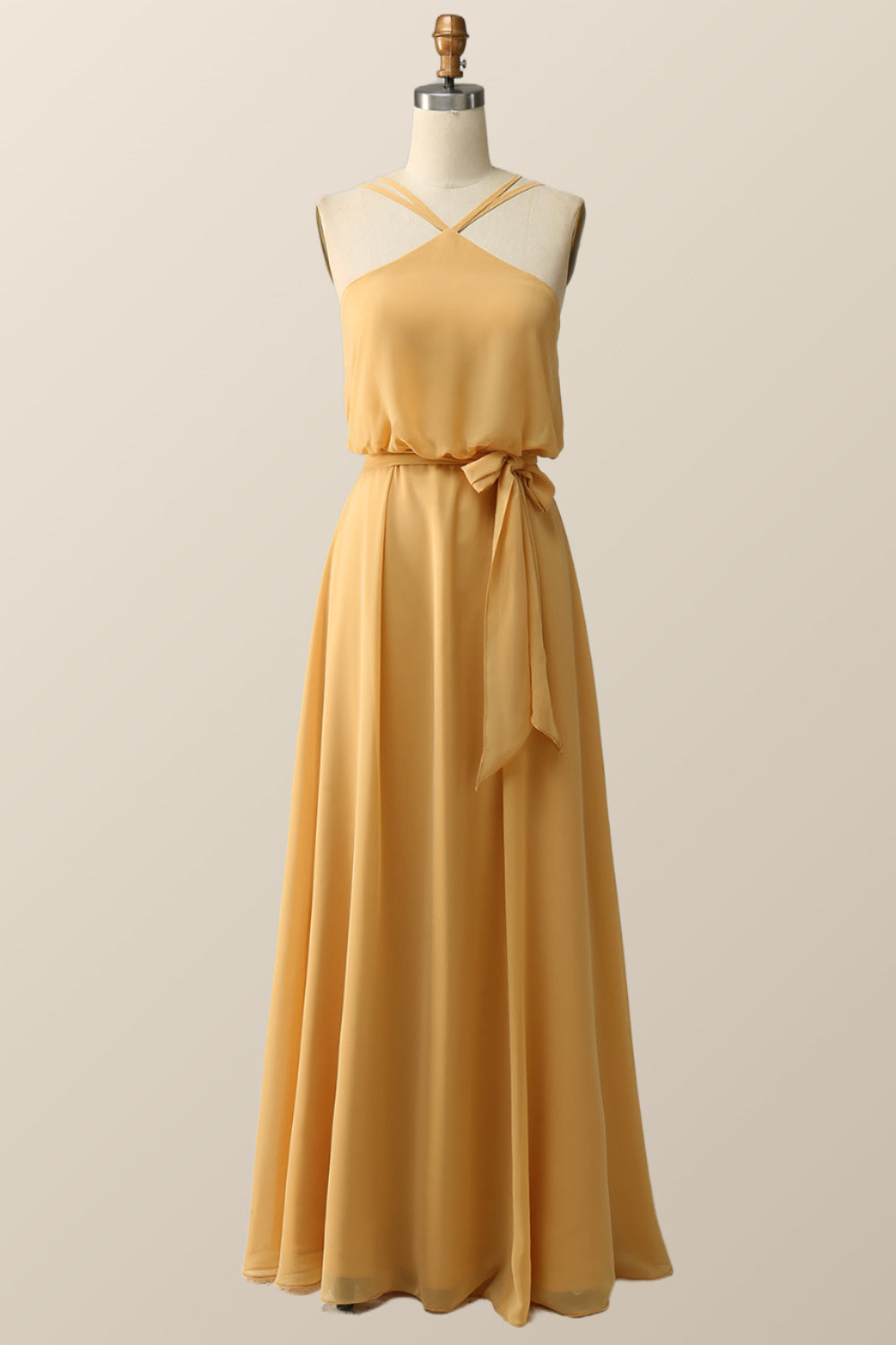 Yellow Long Halter Bridesmaid Dresses