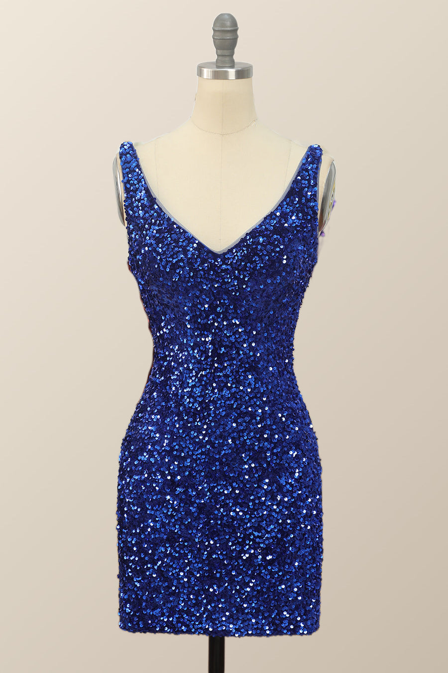 V Neck Royal Blue Sequin Bodycon Mini Dress