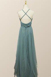 Sea Glass Tulle Bridesmaid Dress with Cross Back