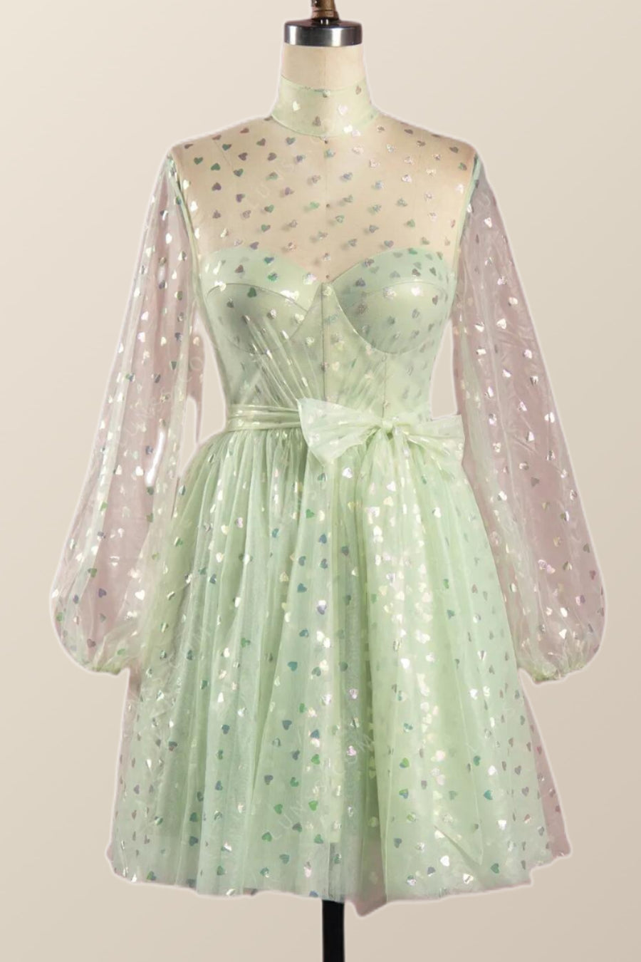 Puffy Long Sleeves Sage Green A-line Homecoming Dress Ohmollydress Puffy Long Sleeves Sage Green A-line Homecoming Dress Ohmollydress