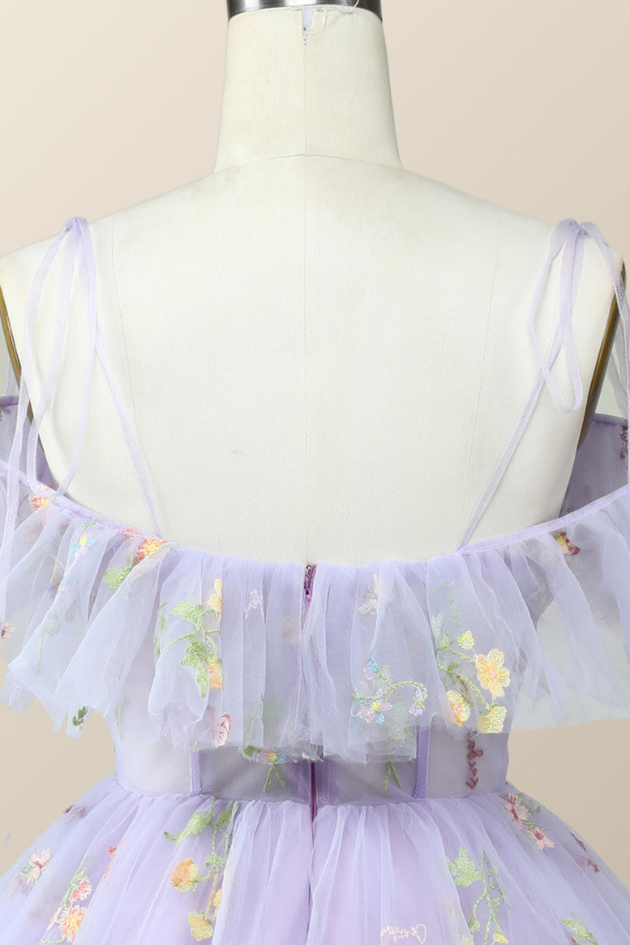 Straps Lavender Floral A-line Short Homecoming Dress