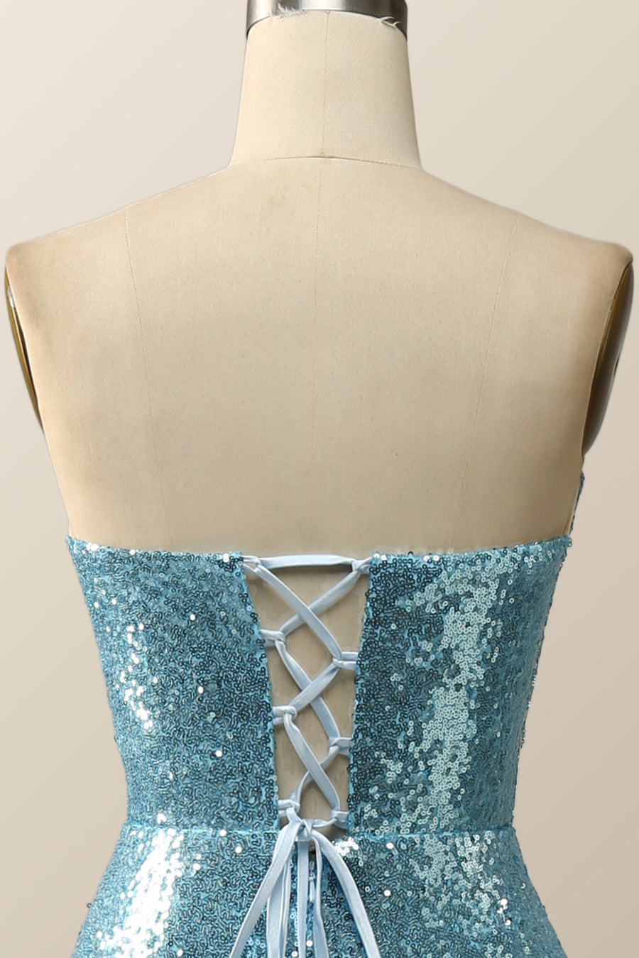 Strapless Blue Sequin Mermaid Long Formal Dress