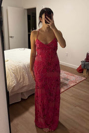 Blue Beaded Straps Fitted Long Dress