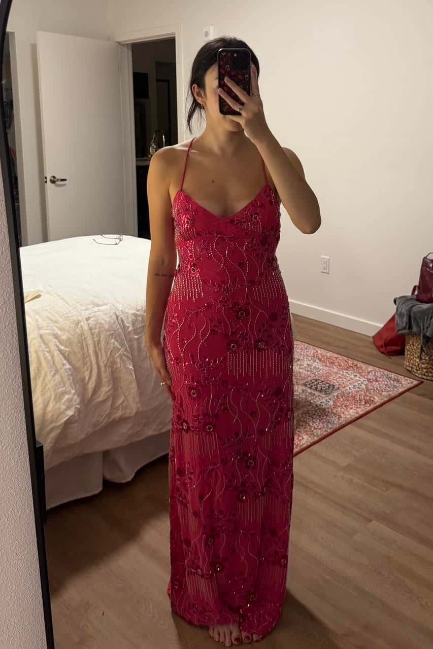 Blue Beaded Straps Fitted Long Dress