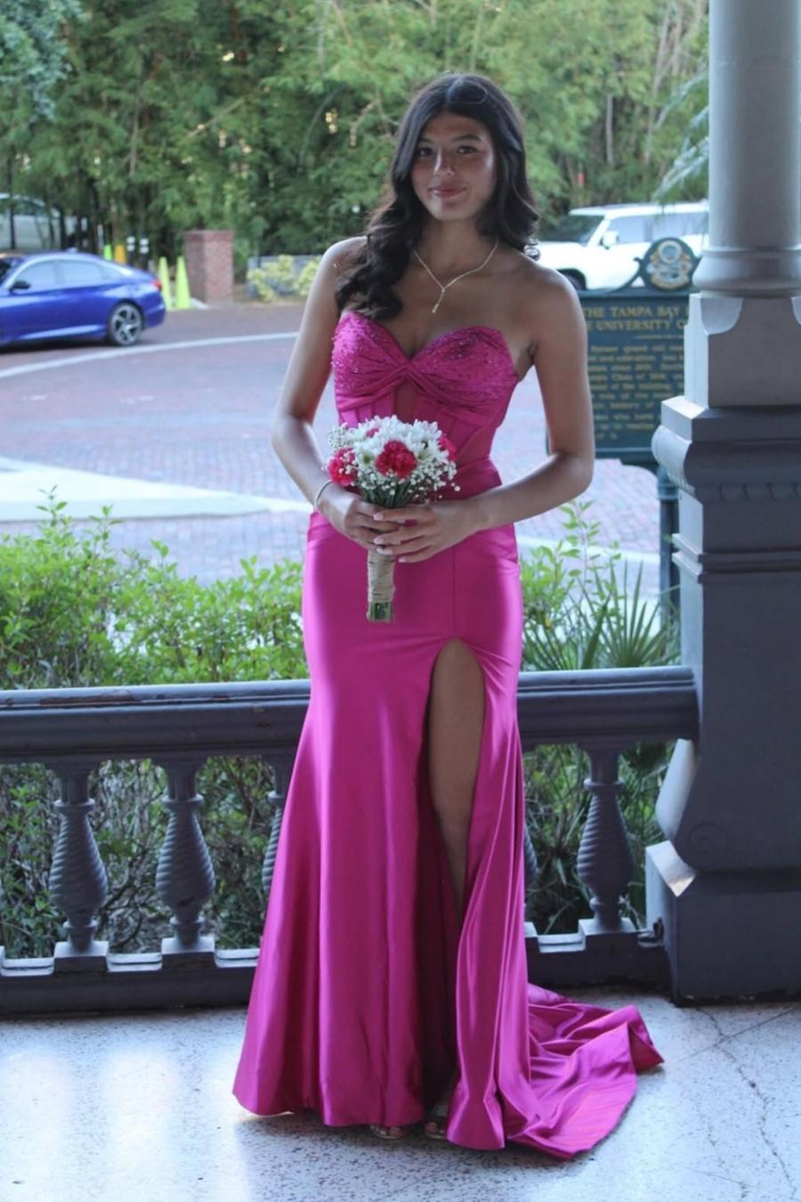 Strapless Yellow Beaded Long Dress with Slit