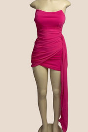 Strapless Pink Ruched Tight Short Dress