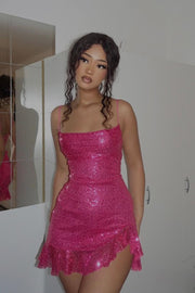 Royal Blue Ruffle Sequin Sheath Short Dress